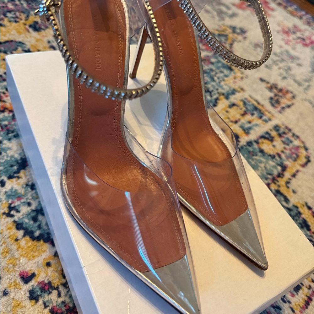 Amina Muaddi Clear/Silver Women's Heels